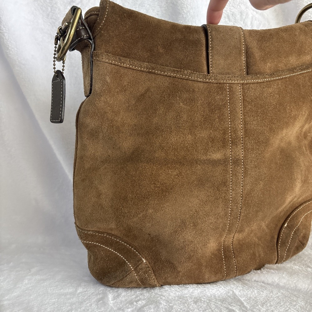 COACH Soho Handbag Brown Tan Suede Leather Hobo Crossbody Shoulder Bag - Picture 7 of 16